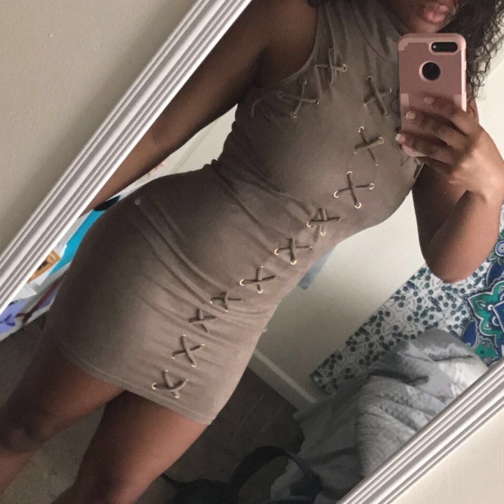 Taupe dress.